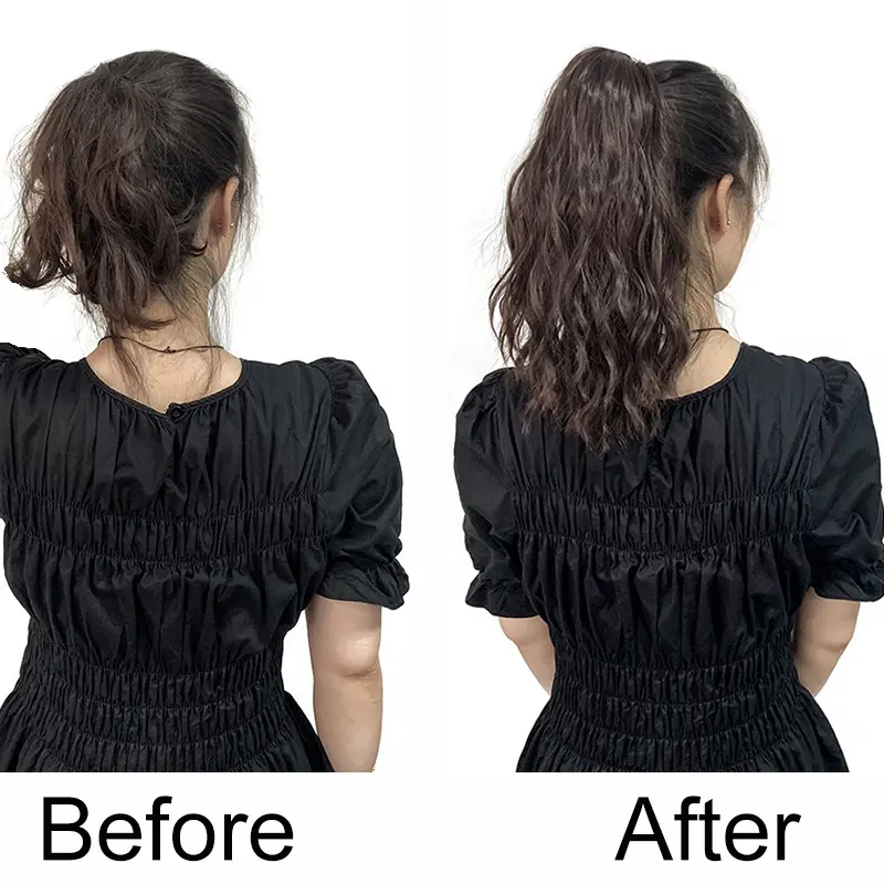 Synthetic 14Inch Short Wavy Brown Blonde Ponytail Hair Extension Claw Clip in Hairpiece   Style for Women