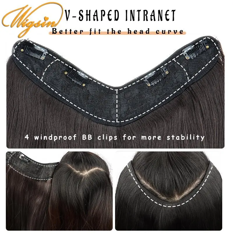 WIGSIN Synthetic 55cm V-shaped Layered 4 Clips Long Straight Hair Extension Natural Invisible Hairpiece Wig for Women