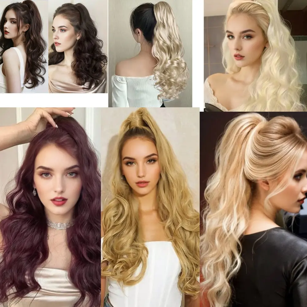 Ponytail Extension 18&24 Inch Heat Resistant Synthetic Wavy Hairpiece Wrap Around Pony Tail Hair Extensions for  Women