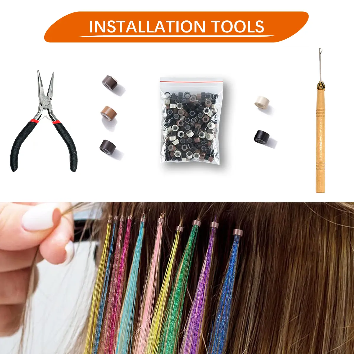Sparkle Shiny Hair Tinsel Rainbow Silk Hair Extensions Dazzles Women Hippie for Braiding Headdress Long 100cm 120 Strands/bag