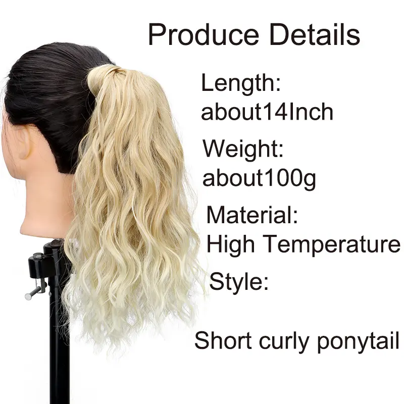 Synthetic 14Inch Wavy Curly Wrap Around Clip Ponytail Hair Extension Black Blonde Fake Hairpiece for Women