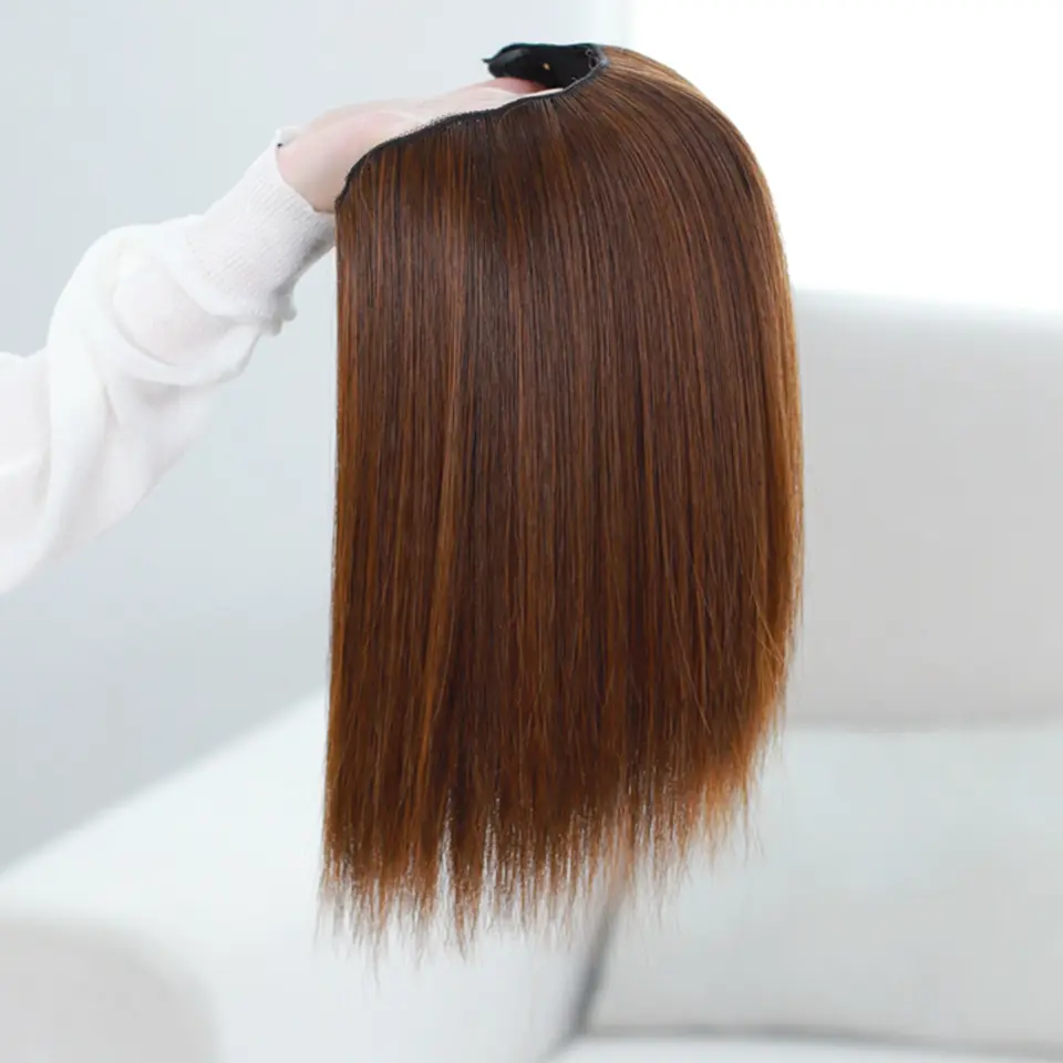 Synthetic Short Hair Pieces Invisible Clip In Hair Pad High Hair Pieces In Hair Extension Fluffy Synthetic Natural Wig For Women