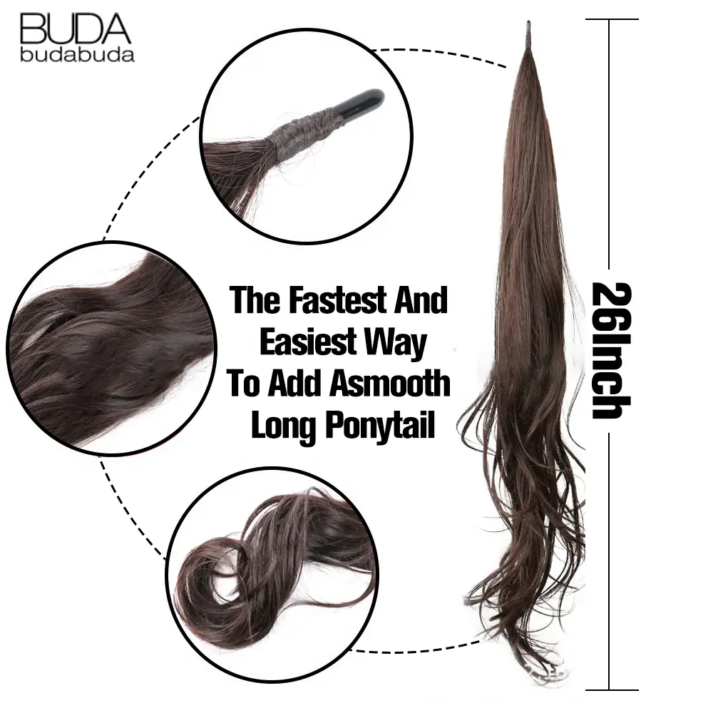 Synthetic Flexible Wrap Around PonyTail Extensions 26Iinch Length Ponytail Blonde Black Ponytail Hairpieces For Women Daily Use