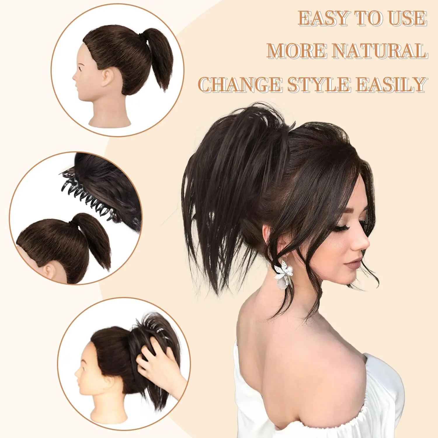 Synthetic Claw Clip In Ponytail Hair Extensions Diy Hairpiece Hair Bun Fake Blonde False Pigtail Tousled Updo Hair for Women