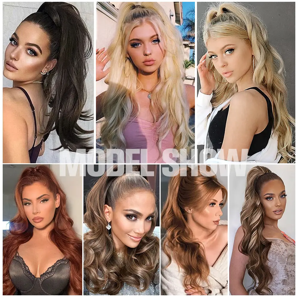 Synthetic Flexible Wrap Around PonyTail Extensions 26Iinch Length Ponytail Blonde Black Ponytail Hairpieces For Women Daily Use
