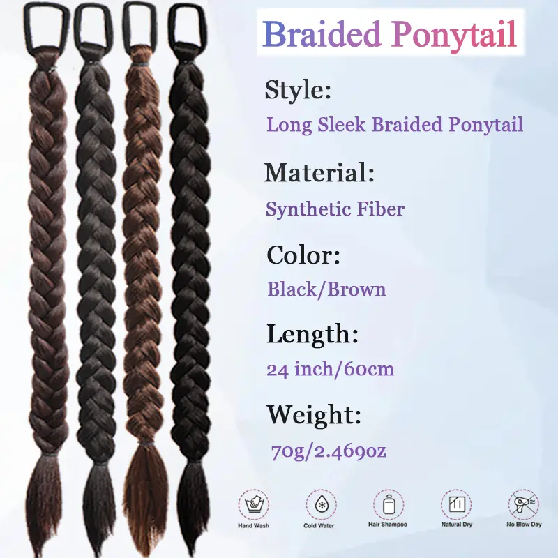 LUPU 1Piece Synthetic Braided Ponytail Extension For Women 24 Inch Braided Ponytail Extensions With Elastic Band For Daily Party