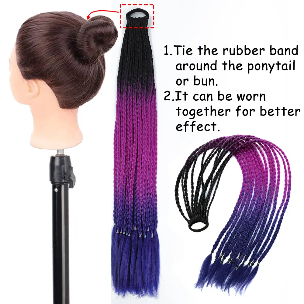 AZQUEEN Synthetic Gradient Color Dirty Braided Ponytail 60CM Elastic Rubber Band Braiding Pony Tail Hair Extensions For Girls