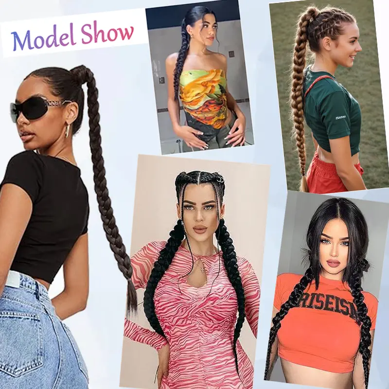 LUPU 1Piece Synthetic Braided Ponytail Extension For Women 24 Inch Braided Ponytail Extensions With Elastic Band For Daily Party