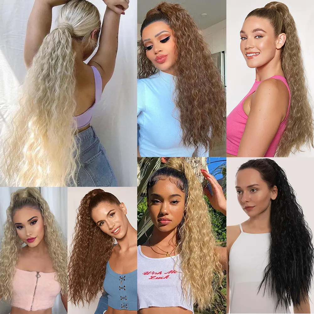 LISI GIRL Synthetic 22/34 Inches Wrap Ponytail Long Afro Curly Hair Extensions Hairpieces Pony Tail Fake Hair Heat Resistant