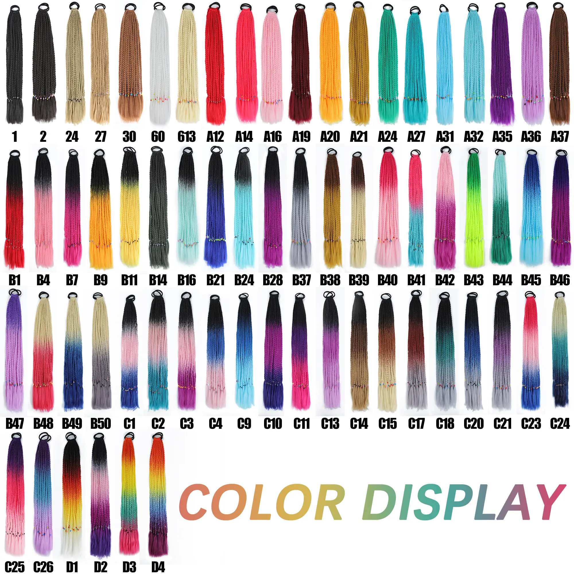AZQUEEN Synthetic Gradient Color Dirty Braided Ponytail 60CM Elastic Rubber Band Braiding Pony Tail Hair Extensions For Girls