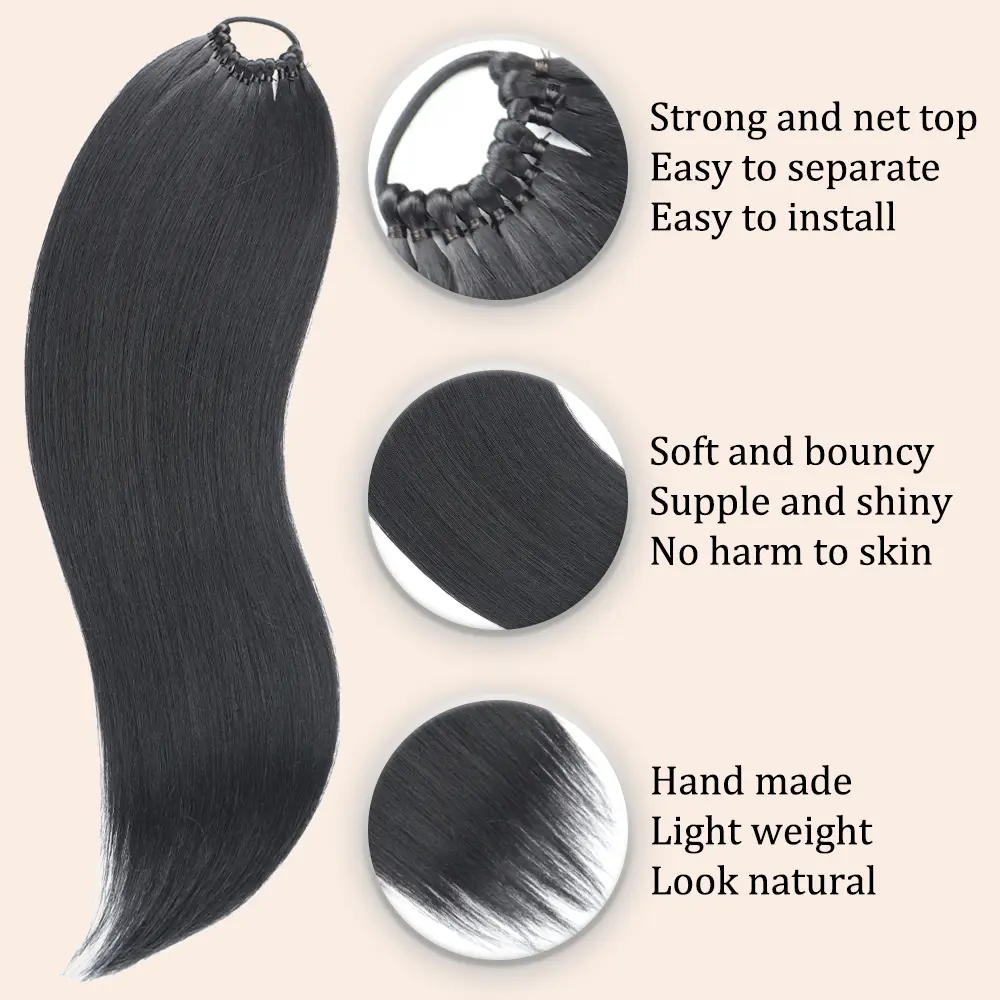 Synthetic Long Straight Ponytail Hair Extensions 24 Inch Black Brown Rubber Band Pony Tail Hairpiece For Women Daily Use