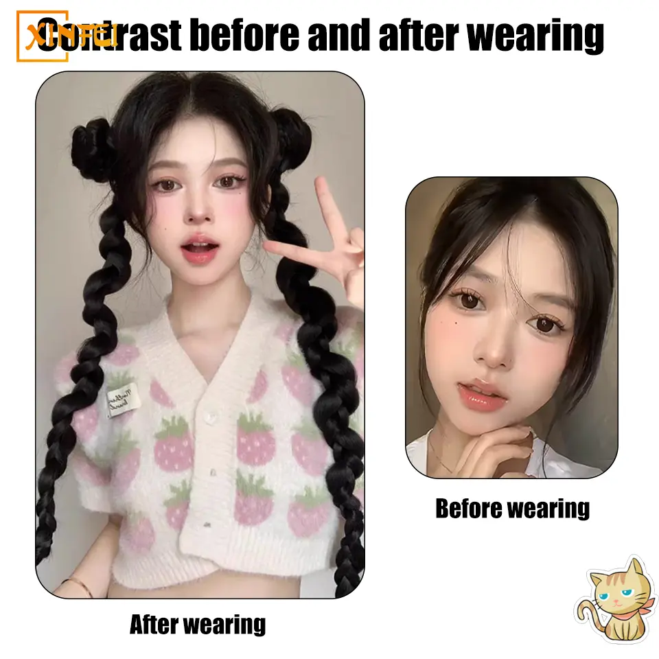 27-inch Synthetic Wig Female Ponytail Twist Long Braid Sweet Cool Spice Girl Boxing Braid Fluffy Long Twisted Braid Wig