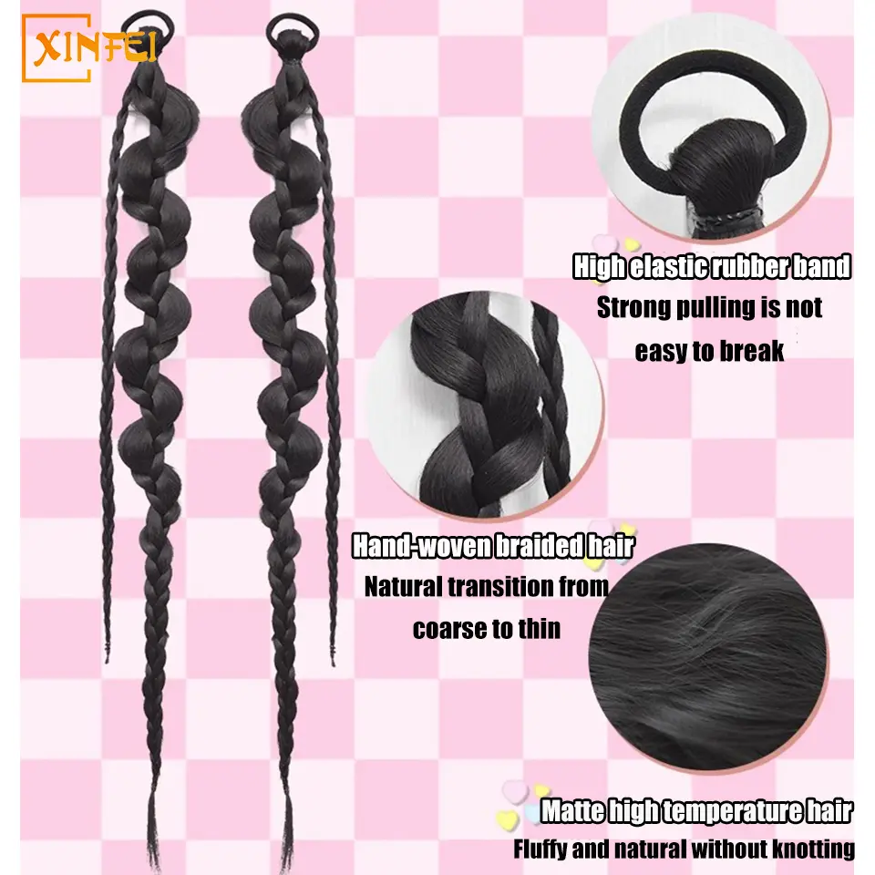 27-inch Synthetic Wig Female Ponytail Twist Long Braid Sweet Cool Spice Girl Boxing Braid Fluffy Long Twisted Braid Wig