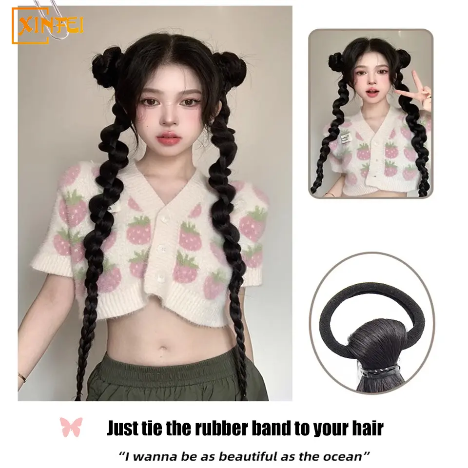27-inch Synthetic Wig Female Ponytail Twist Long Braid Sweet Cool Spice Girl Boxing Braid Fluffy Long Twisted Braid Wig