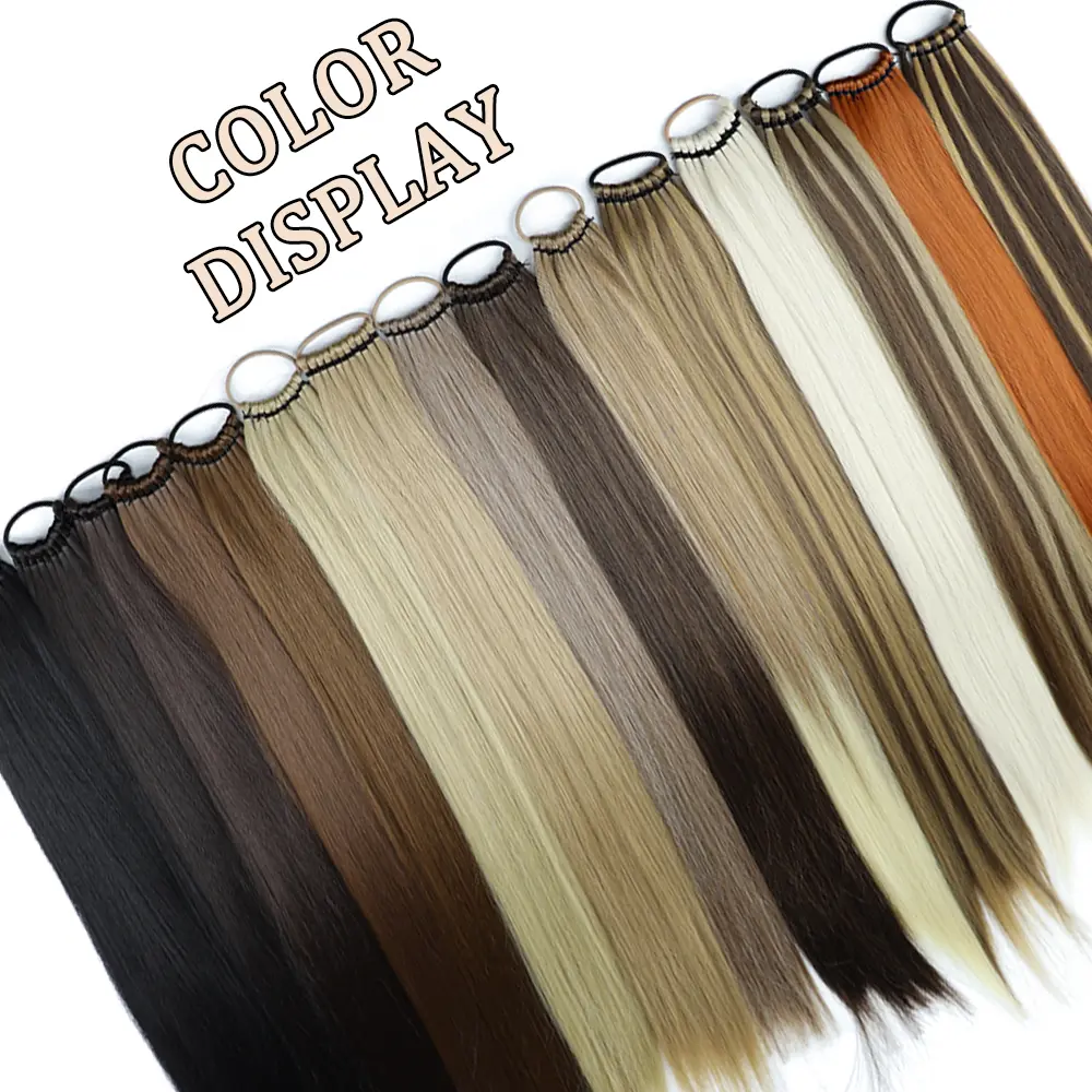 Synthetic Long Straight Ponytail Hair Extensions 24 Inch Black Brown Rubber Band Pony Tail Hairpiece For Women Daily Use