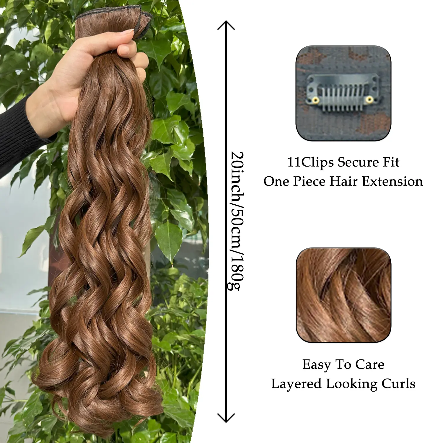 Synthetic 20 Inch Long Curly Clip In Hair Extensions 4pcs/set Bouncy Wavy Fake Hair Black Blonde Suitable For Women To Wear