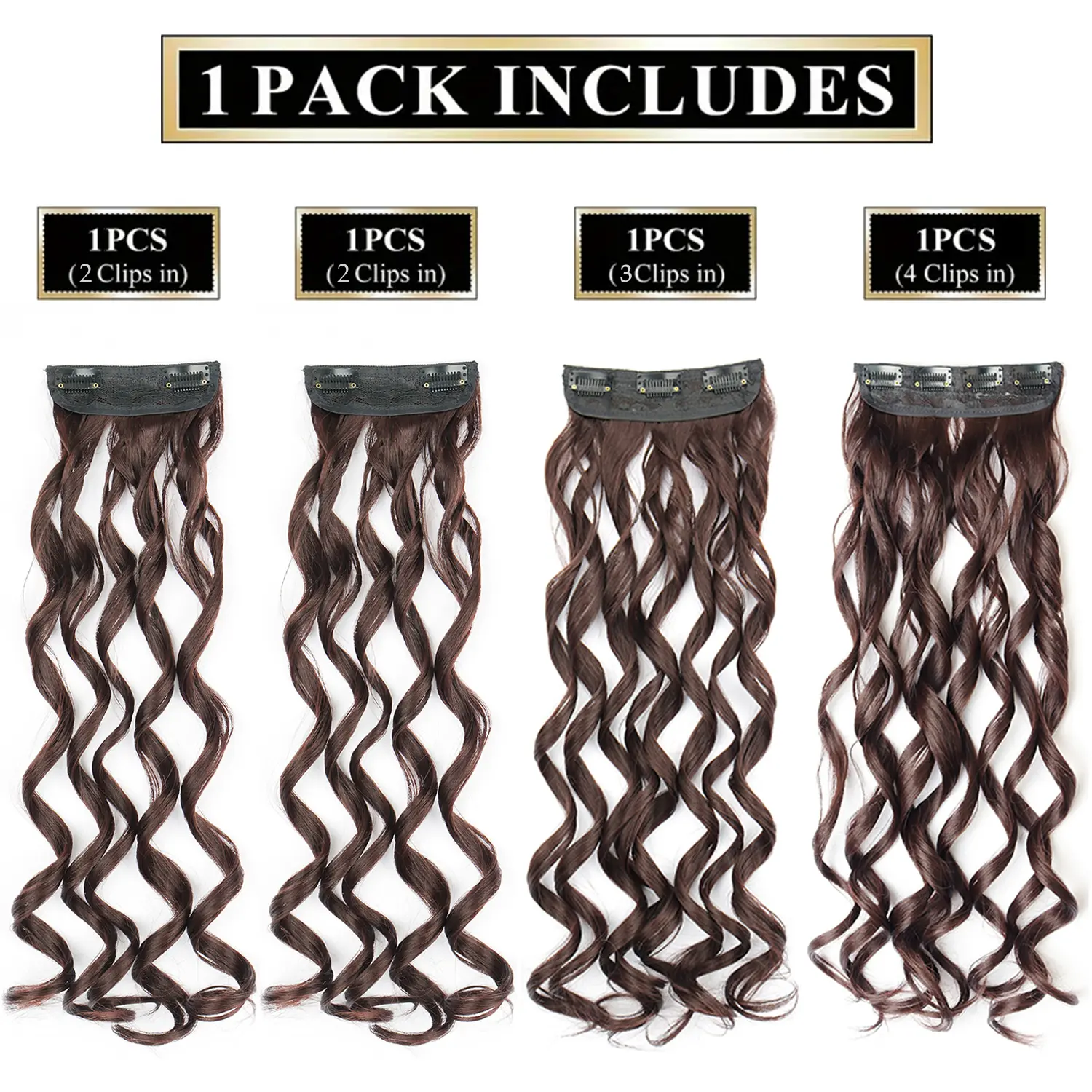 Synthetic 20 Inch Long Curly Clip In Hair Extensions 4pcs/set Bouncy Wavy Fake Hair Black Blonde Suitable For Women To Wear