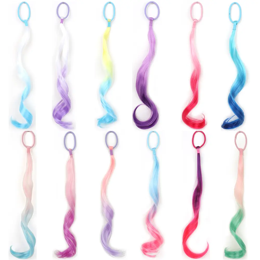 Colored Hair Extensions Synthetic 14"  Lightweight Colored Hair Extensions for Kids Curly Ponytail Extension with Elastic Tie
