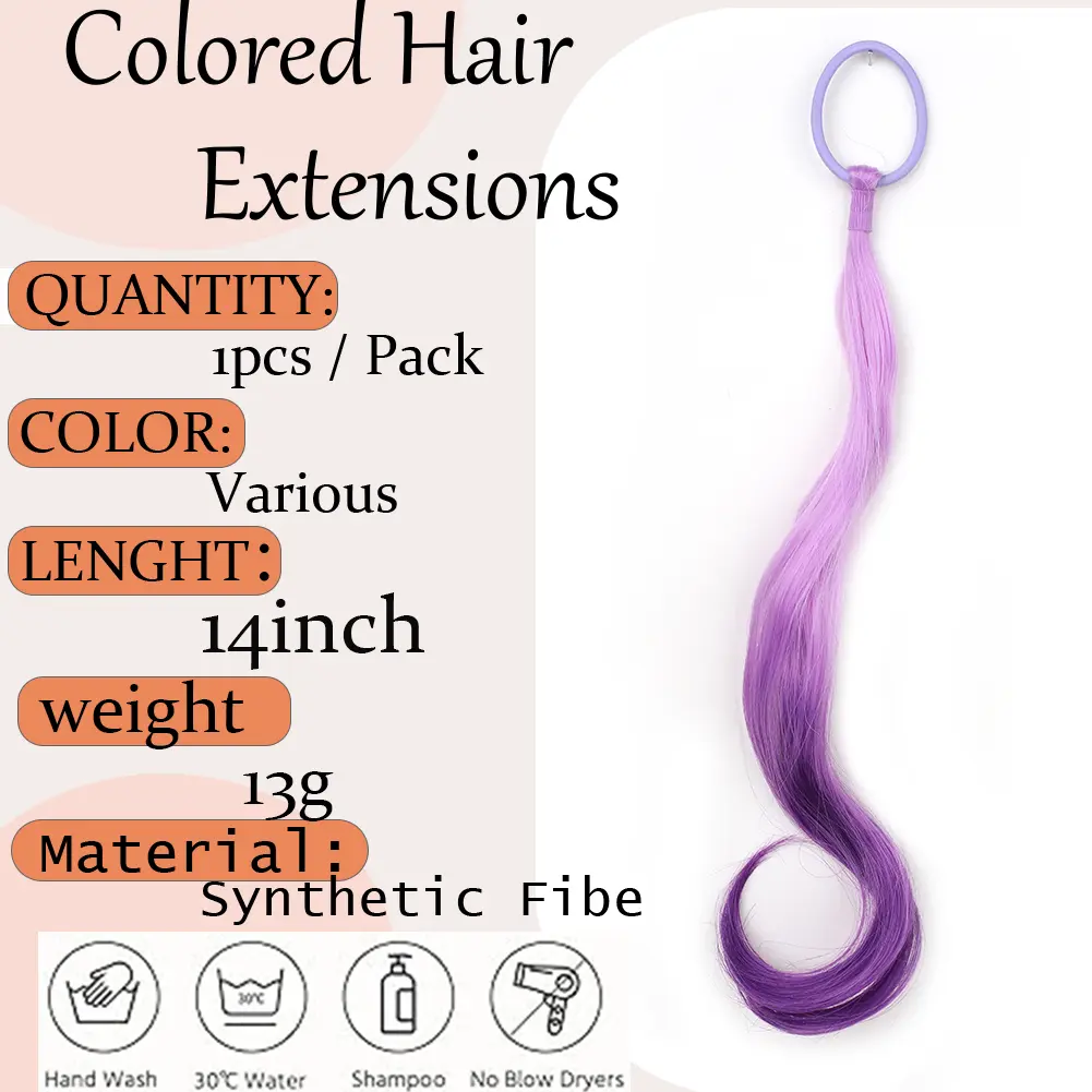 Colored Hair Extensions Synthetic 14"  Lightweight Colored Hair Extensions for Kids Curly Ponytail Extension with Elastic Tie