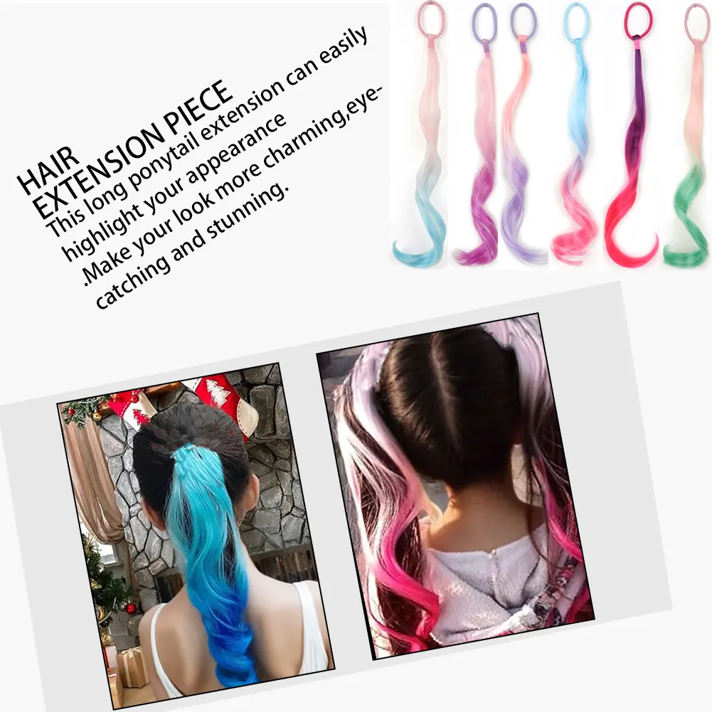 Colored Hair Extensions Synthetic 14"  Lightweight Colored Hair Extensions for Kids Curly Ponytail Extension with Elastic Tie