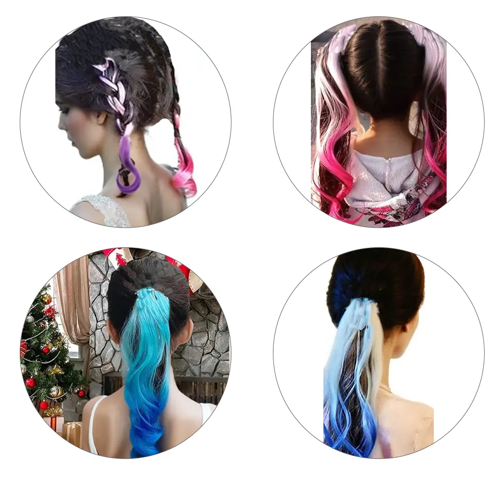 Colored Hair Extensions Synthetic 14"  Lightweight Colored Hair Extensions for Kids Curly Ponytail Extension with Elastic Tie