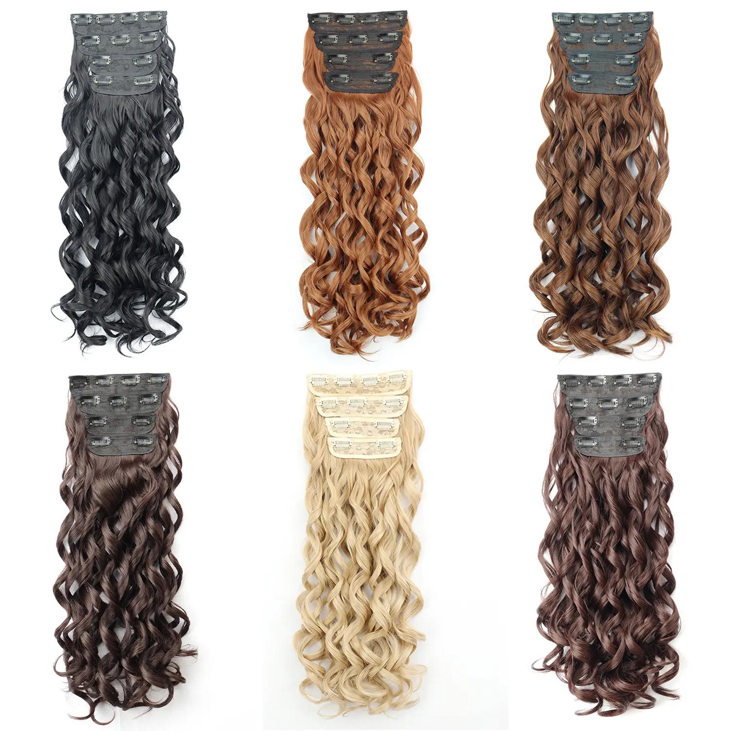 Synthetic 20 Inch Long Curly Clip In Hair Extensions 4pcs/set Bouncy Wavy Fake Hair Black Blonde Suitable For Women To Wear