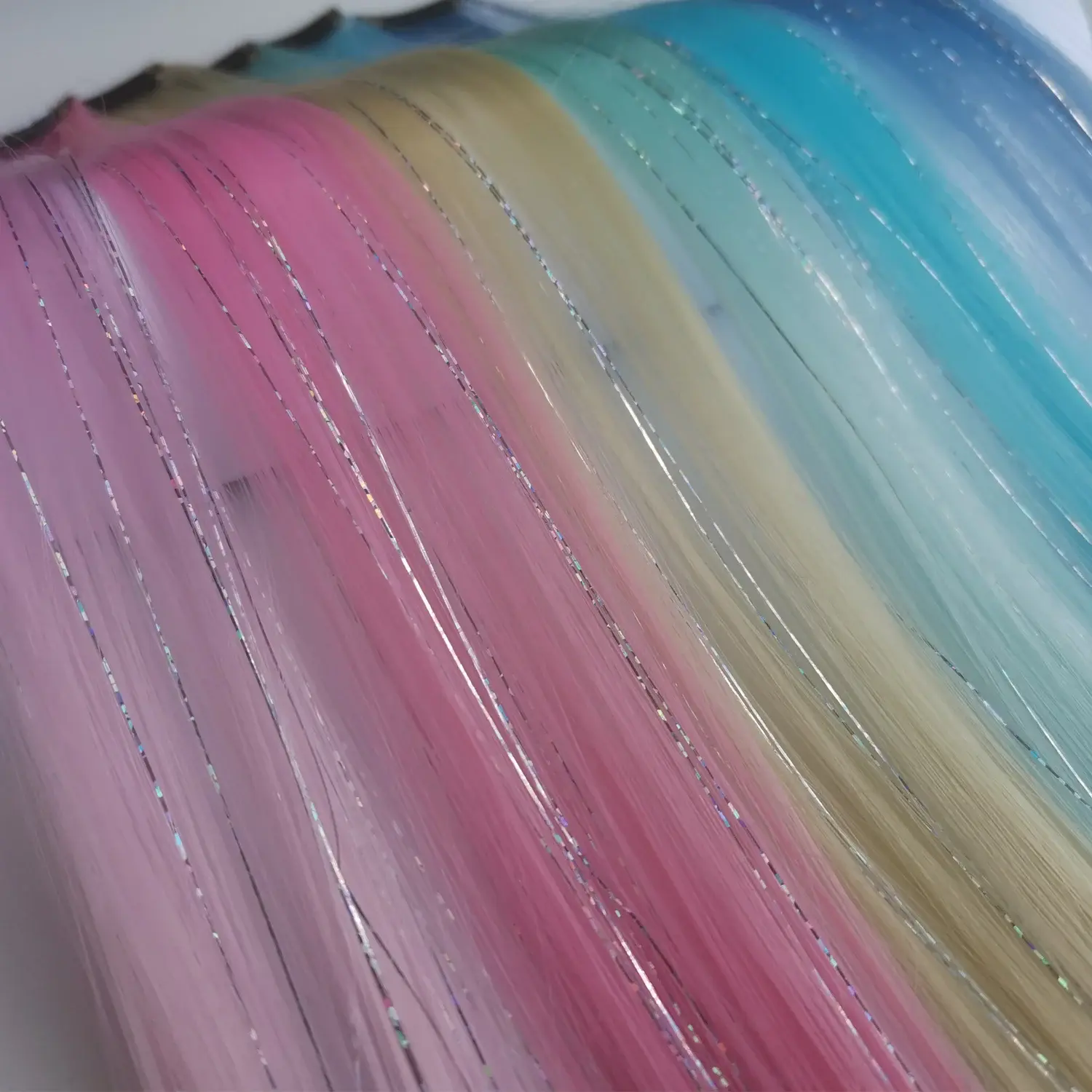 Multicolor Clip in Hair Extensions Mix tinsels Colored Hair Extensions,2 in 1 Rainbow Hair with Silver Tinsels for Kids Girls