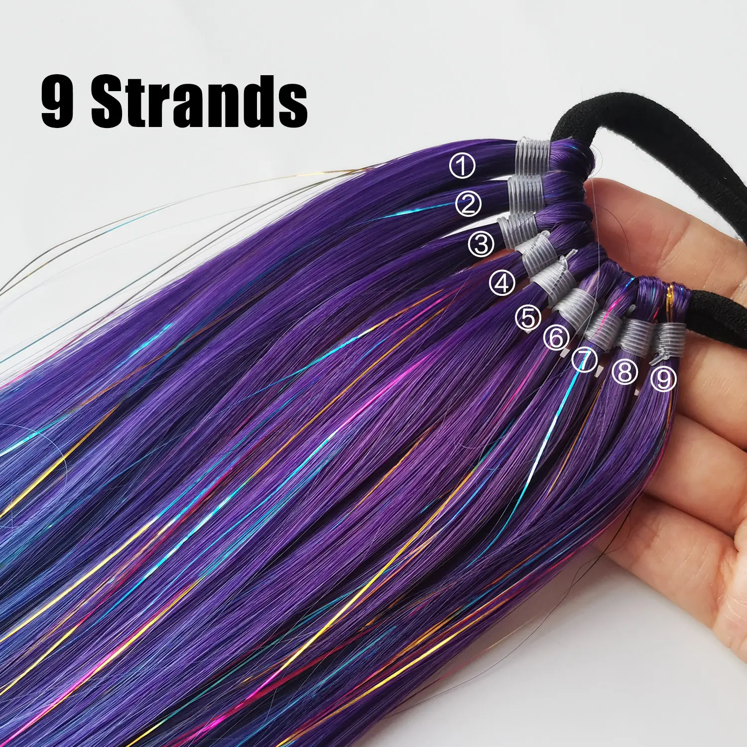 Purple Blue Tinsel Ponytail Extension with Elastic Hair Tie Glitter Braiding Hair For Kids Girls Crazy Hair Day Brave Hair