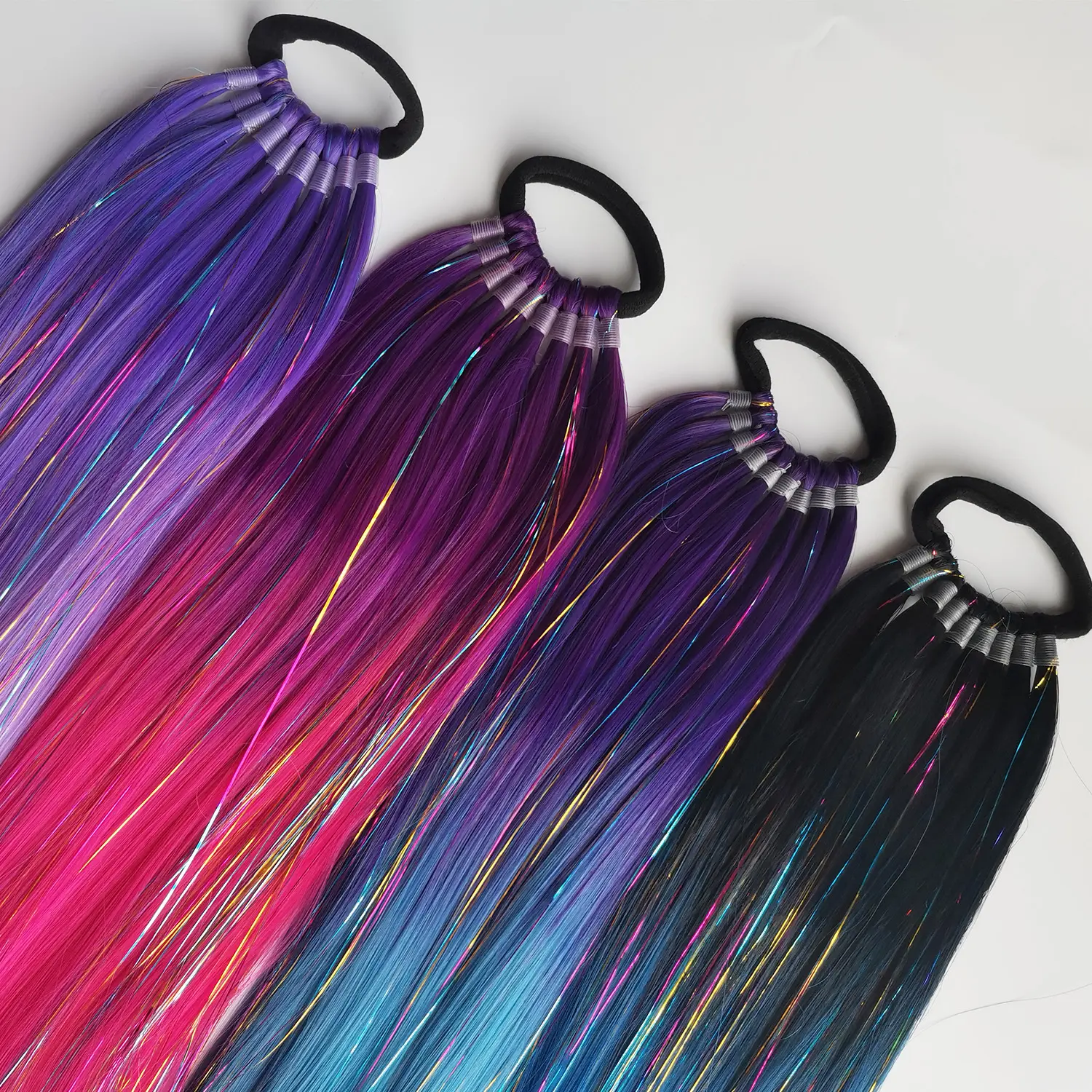 Purple Blue Tinsel Ponytail Extension with Elastic Hair Tie Glitter Braiding Hair For Kids Girls Crazy Hair Day Brave Hair