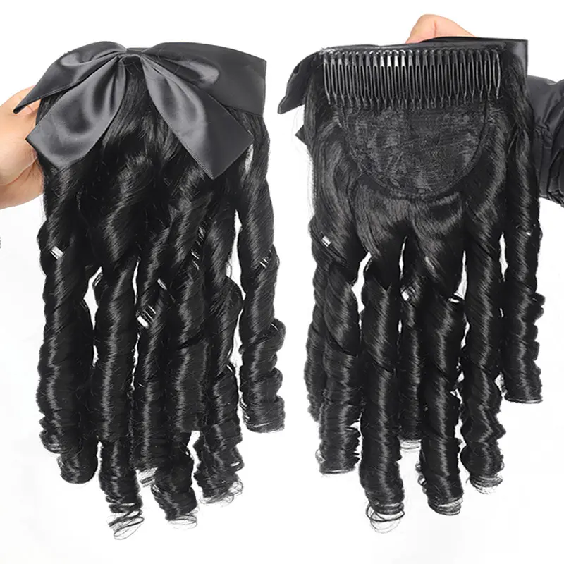 LUPU Synthetic Bow Ponytail Extensions For Women Girls Retro Style Puffy Curl Ponytail Hair Accessories For Daily Party Festival