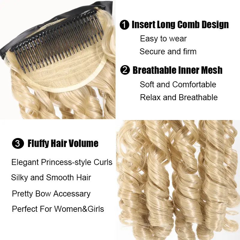 LUPU Synthetic Bow Ponytail Extensions For Women Girls Retro Style Puffy Curl Ponytail Hair Accessories For Daily Party Festival