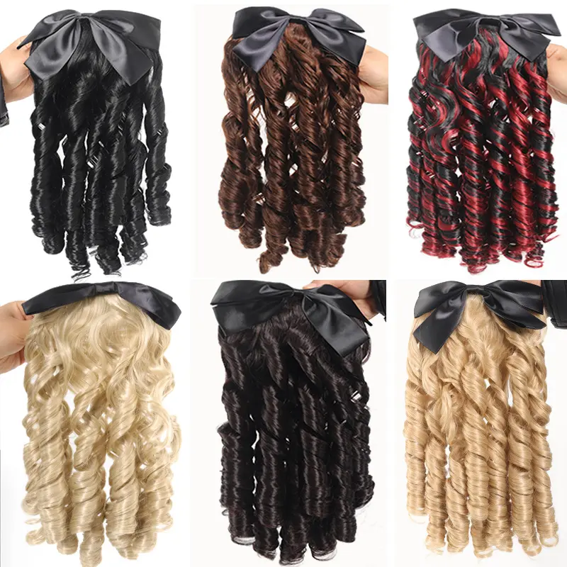 LUPU Synthetic Bow Ponytail Extensions For Women Girls Retro Style Puffy Curl Ponytail Hair Accessories For Daily Party Festival