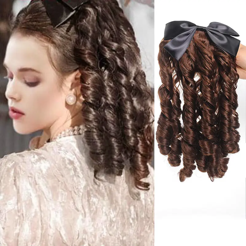 LUPU Synthetic Bow Ponytail Extensions For Women Girls Retro Style Puffy Curl Ponytail Hair Accessories For Daily Party Festival