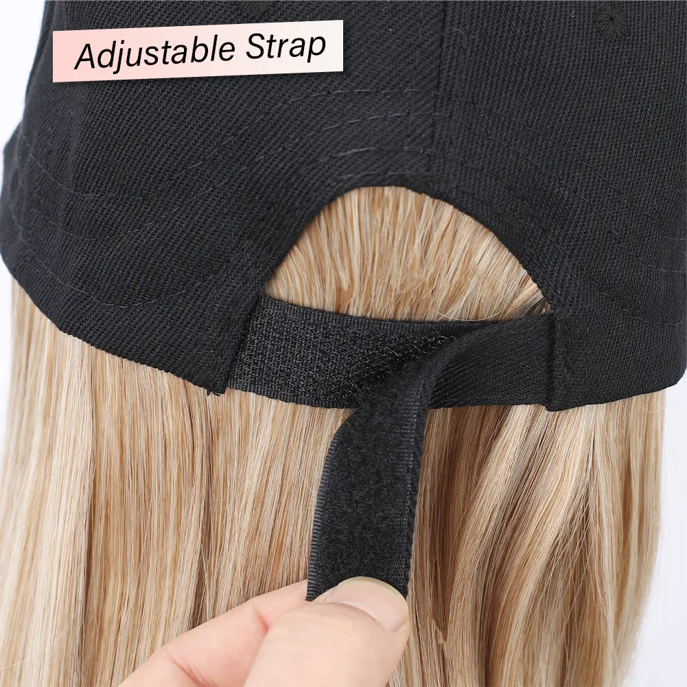 Baseball Cap with Synthetic Hair Extensions Straight Short Bob Hairstyle Adjustable Removable Wig Hat 10 inch for Woman Girl