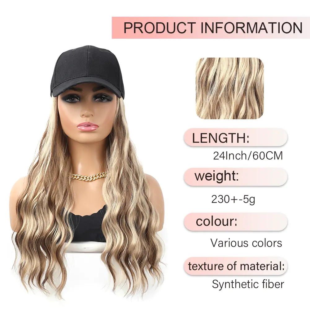 Baseball Cap With Curly Synthetic Hair Extensions For Women Long Water Wave Adjustable Hat Wig Wavy Hairstyle For Daily Use