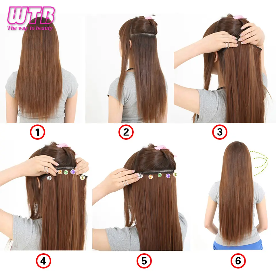 WTB Synthetic 100cm 5 Clip In Hair Extension Heat Resistant Long Straight Black Fake Hairpiece for Women Natural Fake Hair 5 Siz