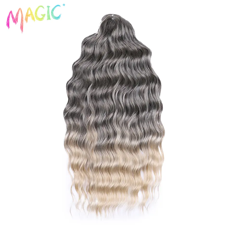 Anna Synthetic Hair 24 Inch Water Wave Braiding Hair Extensions Ombre Blonde Deep Wave Afro Curl Twist Crochet Hair for Women