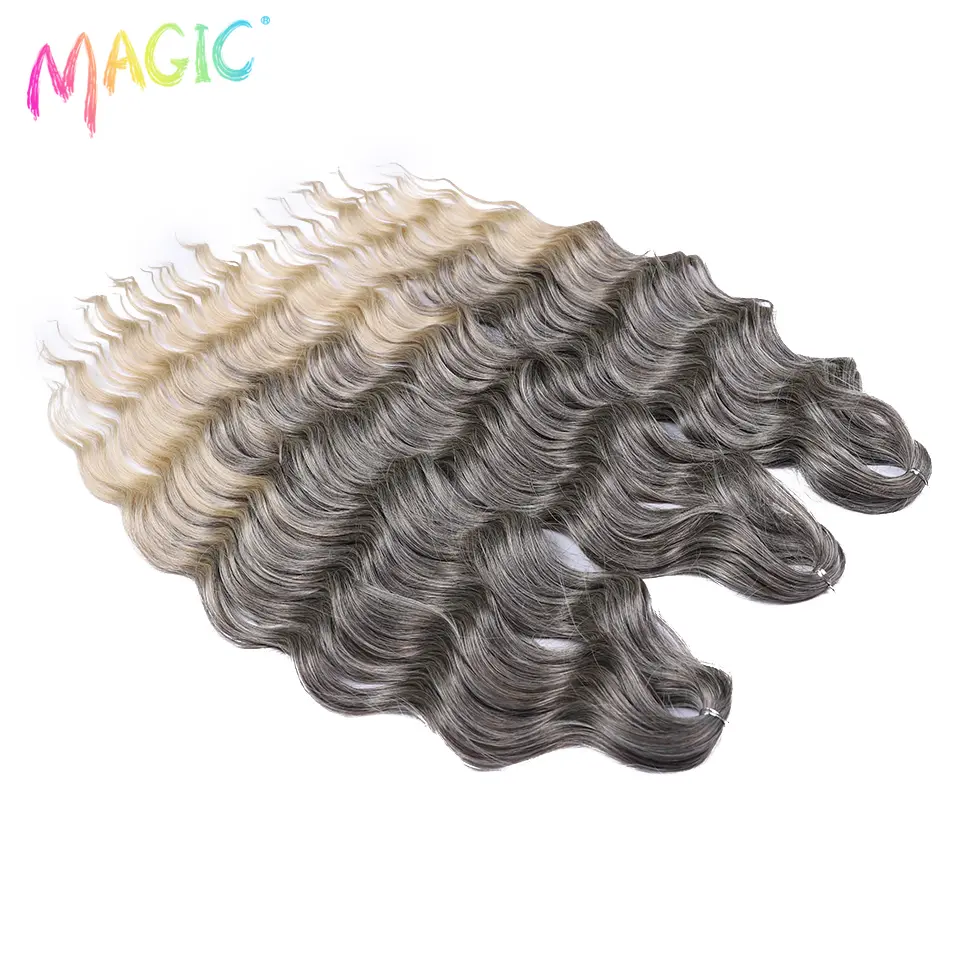 Anna Synthetic Hair 24 Inch Water Wave Braiding Hair Extensions Ombre Blonde Deep Wave Afro Curl Twist Crochet Hair for Women