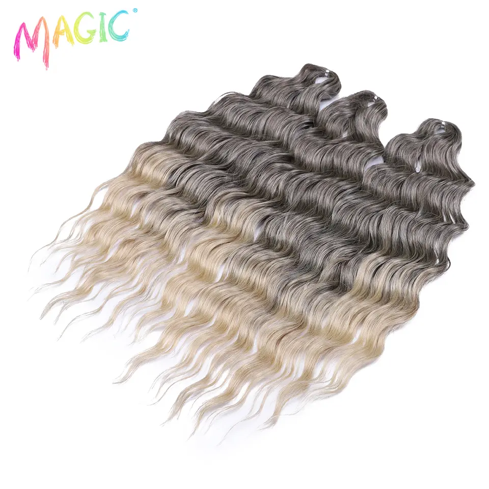 Anna Synthetic Hair 24 Inch Water Wave Braiding Hair Extensions Ombre Blonde Deep Wave Afro Curl Twist Crochet Hair for Women