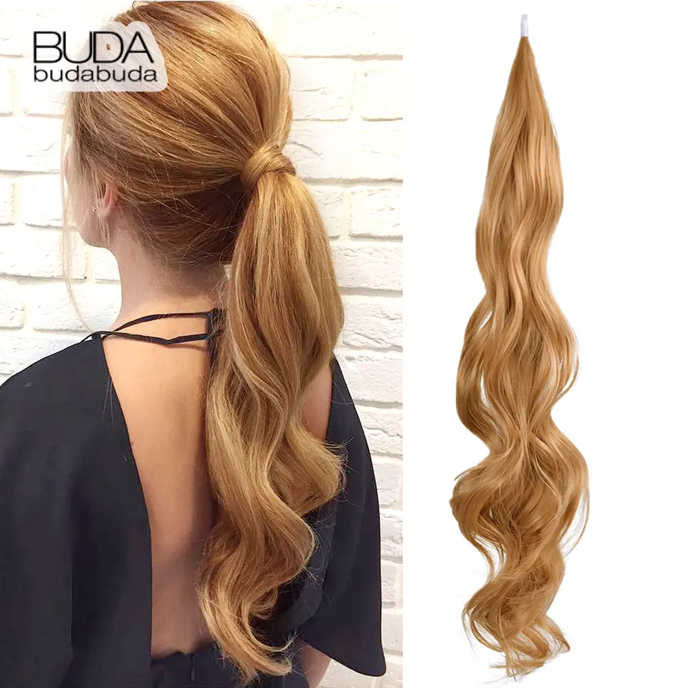 Synthetic Flexible Wrap Around PonyTail Hair Extension 26" Pony Tail Hairpieces Blonde Long Wave Ponytail For Women Daily Use