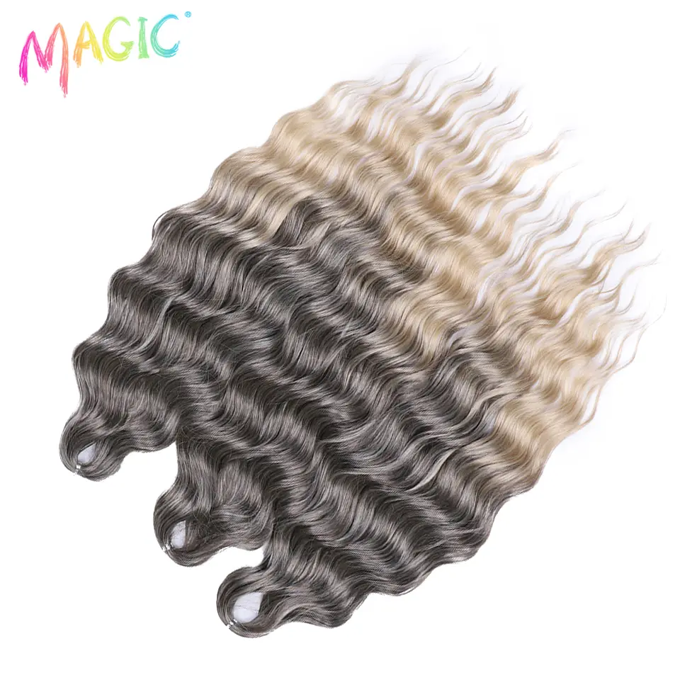Anna Synthetic Hair 24 Inch Water Wave Braiding Hair Extensions Ombre Blonde Deep Wave Afro Curl Twist Crochet Hair for Women