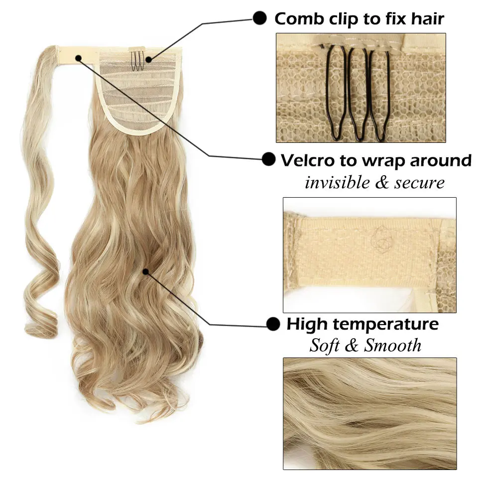 S-noilite Synthetic 17inch Long Wavy Natural Ponytail Clip In Pony Tail Hairpiece Wrap Around Ponytail Extension Hair for Women
