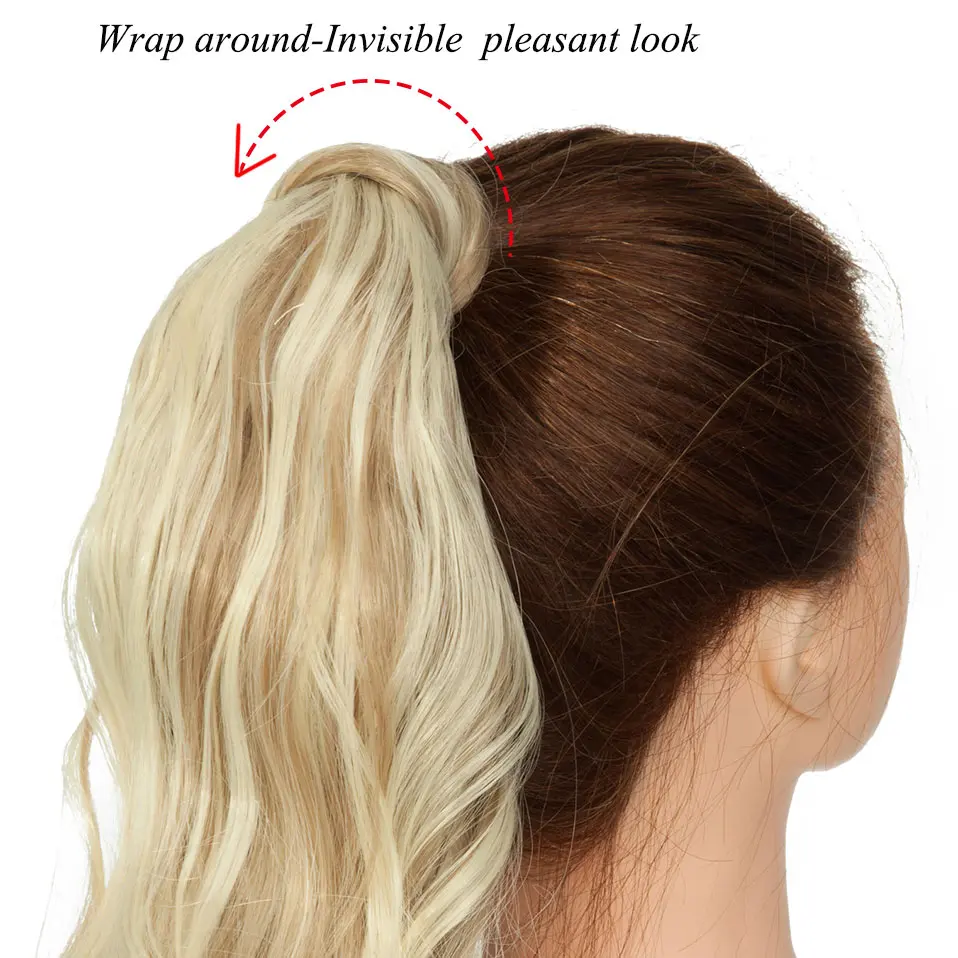 S-noilite Synthetic 17inch Long Wavy Natural Ponytail Clip In Pony Tail Hairpiece Wrap Around Ponytail Extension Hair for Women