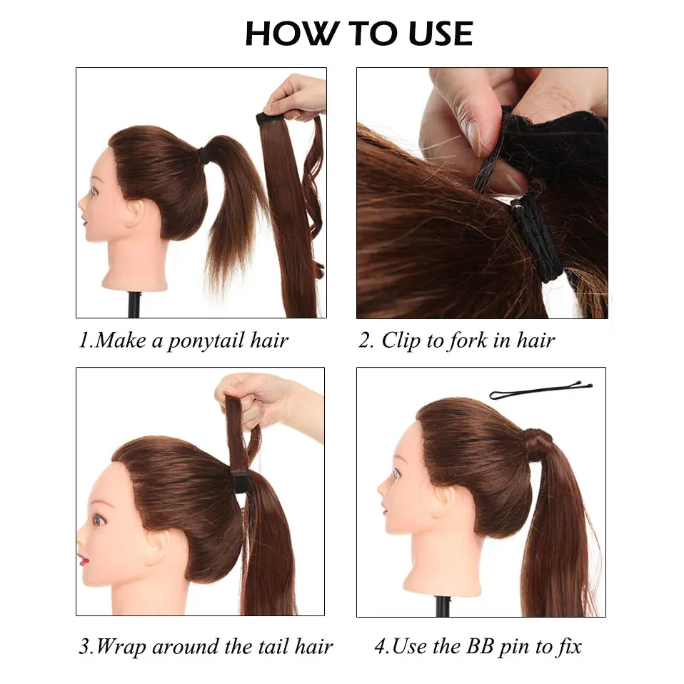 S-noilite Synthetic 17inch Long Wavy Natural Ponytail Clip In Pony Tail Hairpiece Wrap Around Ponytail Extension Hair for Women
