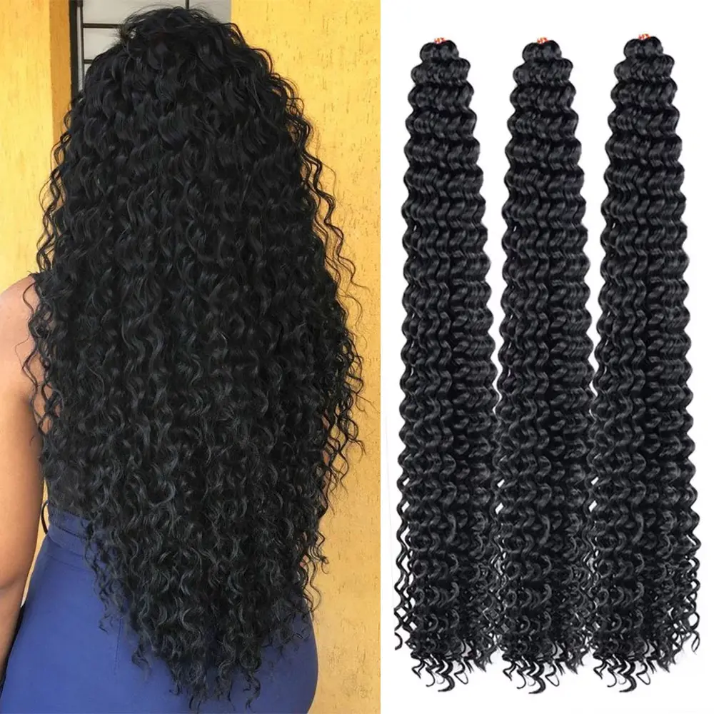 Long Deep Wave Braiding Hair 28 Inch Ocean Wave Crochet Hair Synthetic Deep Curly Crochet Hair Extensions For Black Women