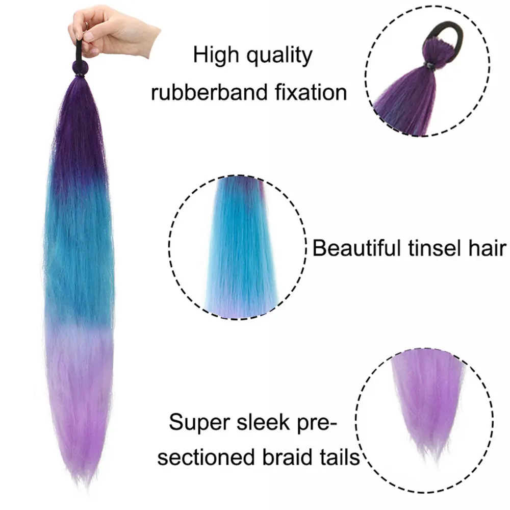26Inch Synthetic Ponytail Extension  Long Straight DIY Braided Pony Tail Hairpiece with Rubber Band Women Hair Accessories