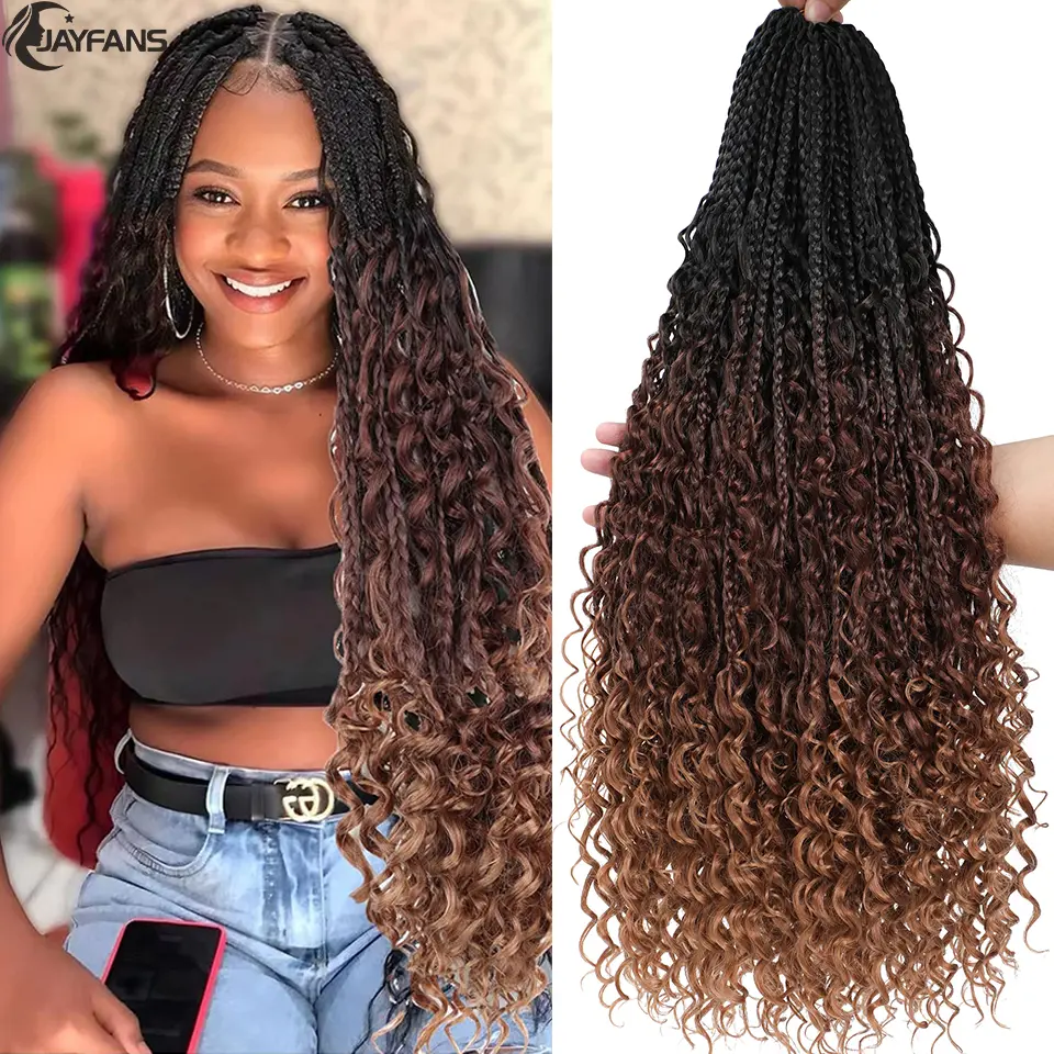 Boho Box Braids Crochet Synthetic Hair Goddess Crochet Box Braids With Curly Ends Bohomian Braids Crochet Hair For Black Women