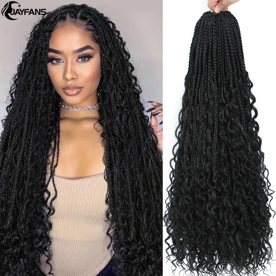 Boho Box Braids Crochet Synthetic Hair Goddess Crochet Box Braids With Curly Ends Bohomian Braids Crochet Hair For Black Women