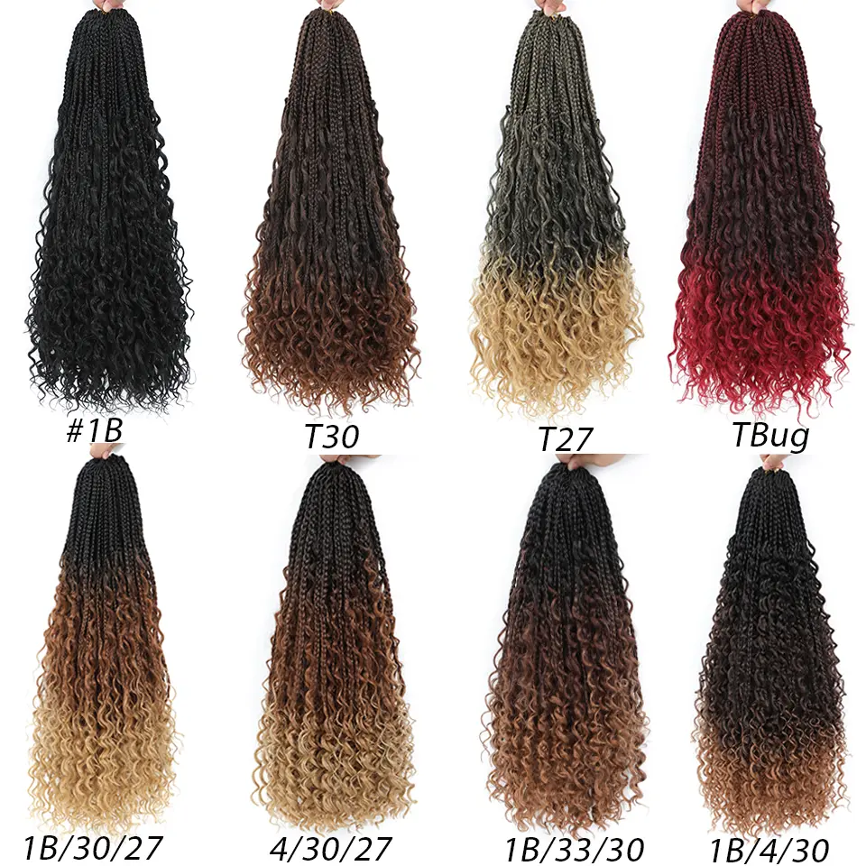 Boho Box Braids Crochet Synthetic Hair Goddess Crochet Box Braids With Curly Ends Bohomian Braids Crochet Hair For Black Women