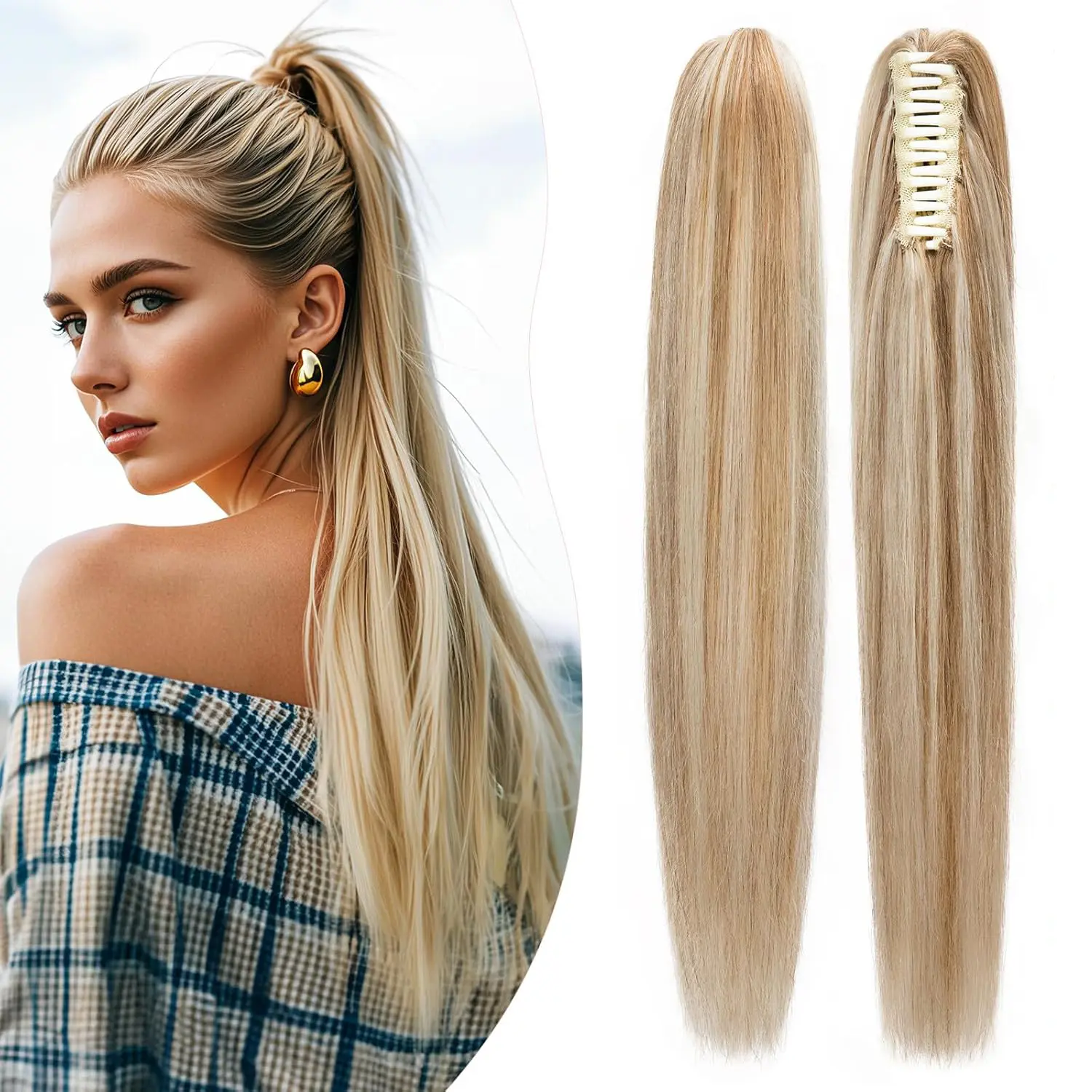 Synthetic Long Straight Ponytail Hair Extensions For Women Claw Clips in Ponytail Hair Extensions Straight Hair Ponytail
